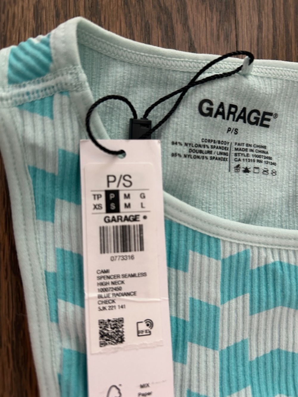 GARAGE Light Aqua and Teal Ribbed Tank with Geometric Print